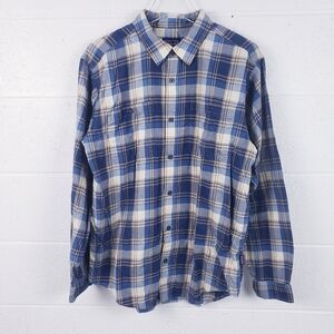 Patagonia Mens Medium Long-Sleeved Pima Cotton Flannel Shirt Blue Plaid